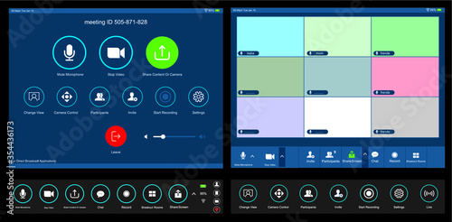 Live broadcast apps Screen interface and icons in the social media application. Music and video app icons. Photo frame design app post template. Vector mockup illustration
