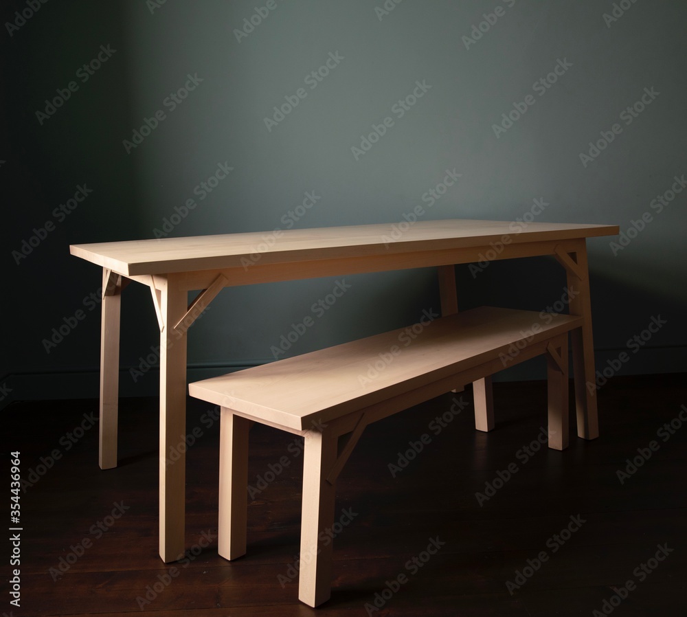 Interior wooden table and bench Interior wooden table and bench