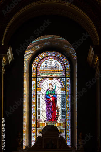 Stained glass in Stephen's Balisica in Budapest Hungary photo