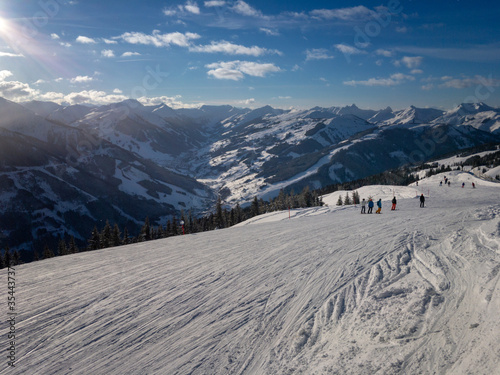 Ski slope in the region Saalbach Hinterglemm in the Austria alps .