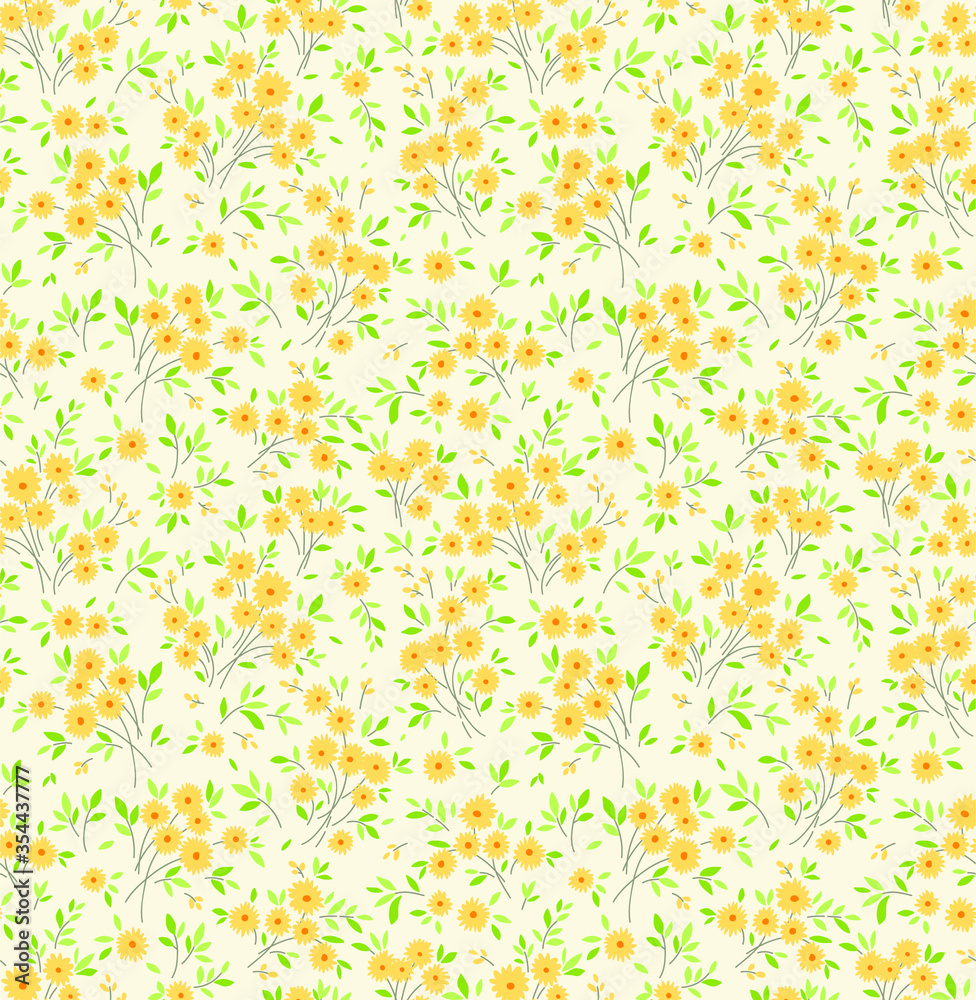 Cute floral pattern in the small flower. Ditsy print. Seamless vector texture. Elegant template for fashion prints. Printing with small yellow flowers. White background. Cute floral pattern in the small flower. Ditsy print. Seamless vector texture. Elegant template for fashion prints. Printing with small yellow flowers. White background.