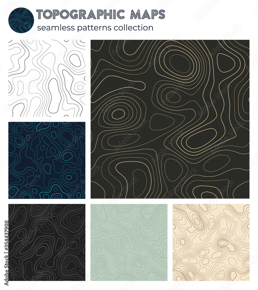 Topographic maps. Amazing isoline patterns, seamless design. Classy tileable background. Vector illustration. Topographic maps. Amazing isoline patterns, seamless design. Classy tileable background. Vector illustration.