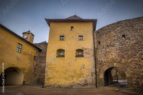 Lubovna Castle towering over the town of Stara Lubovna, north of Slovakia, Europe. photo