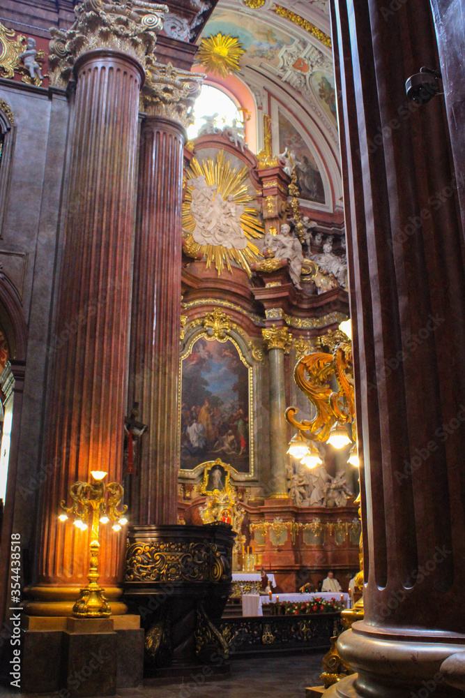 Obraz premium Poznan, Poland - May 05, 2015: Columns And Interiors Of A Fara Poznanska Baroque Parish And Collegiate Church