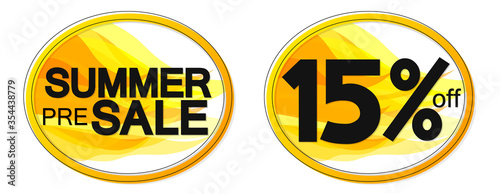 Summer Pre-Order Sale banners design template, 15% off, discount tags, vector illustration