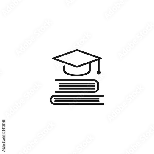 stack of books with graduation cap or mortar board. line icon isolated on white background.