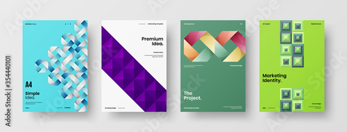 Company identity brochure template collection. Business presentation vector A4 vertical orientation front page mock up set. Corporate report cover abstract geometric illustration design layout bundle.