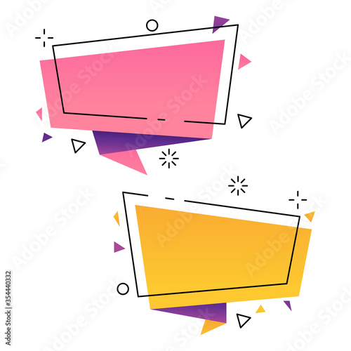 Set of vivid flat gradient geometric shape vector banners with a modern origami ribbon design style