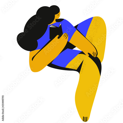 The girl who reads a book while sitting. Young women. Read more books concept. Hand drawn vector illustration in trendy style.