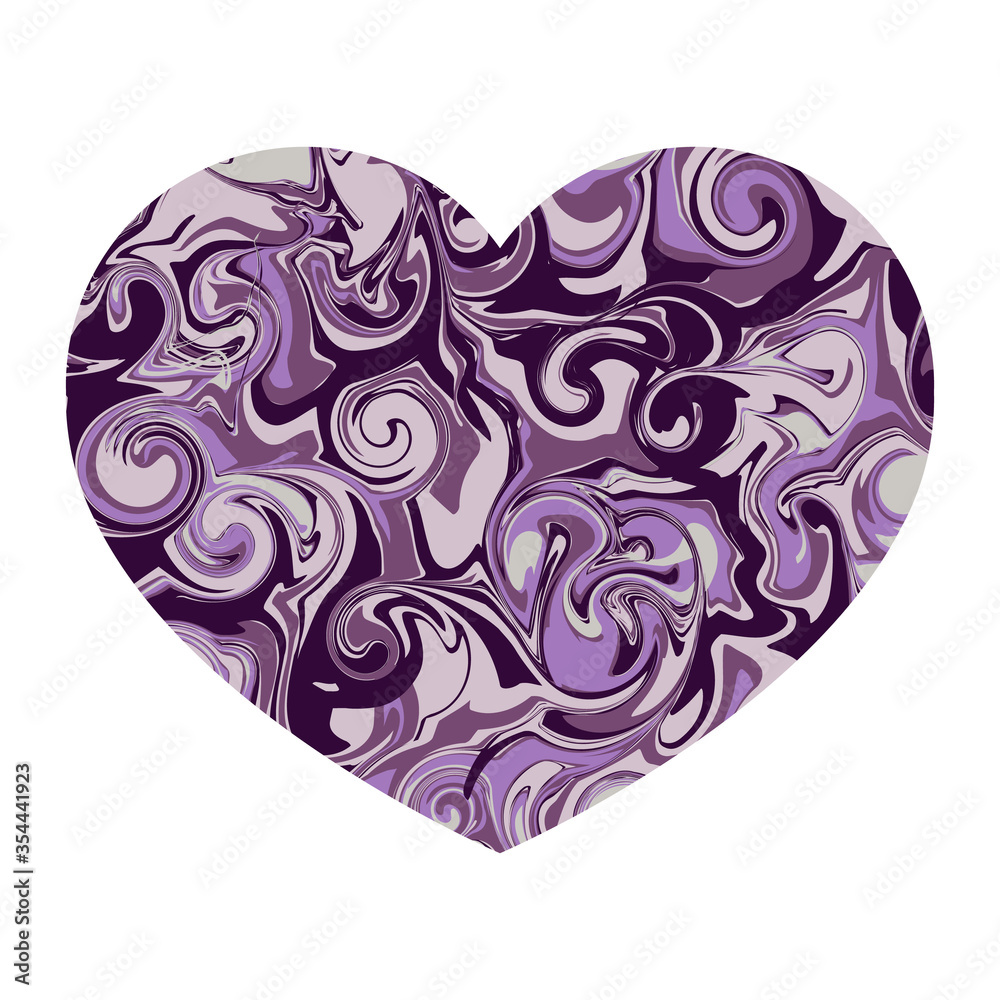 Marble heart on a white isolated background. Vector illustration. Abstract heart with color waves. Decorative element for print, cards, design Marble heart on a white isolated background. Vector illustration. Abstract heart with color waves. Decorative element for print, cards, design