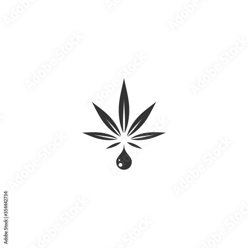 CBD hemp oil icon. Black hemp or cannabis leaf in drop or driplet. isolated on white.