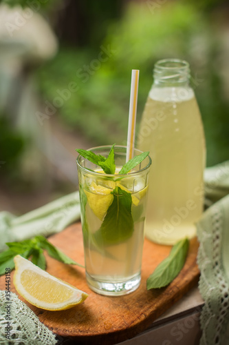 Delicious refreshing lemonade with fresh elderflower and lemon. Healthy summer drink.