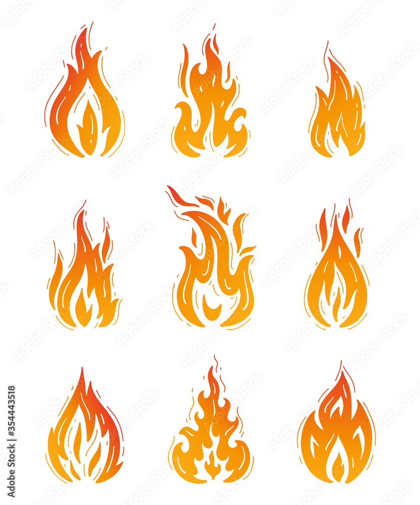 Fire flames tattoo stock illustration in 2023