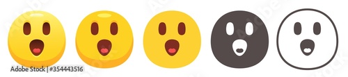 Surprised emoji. Yellow face face with open mouth. Awe emoticon flat vector icon set