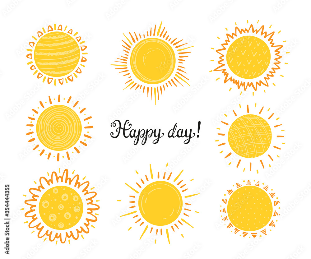 Cute Sun Icon Vector Set. Hand Drawn Doodle Different Suns with Abstract Pattern. Happy Day
Cute Sun Icon Vector Set. Hand Drawn Doodle Different Suns with Abstract Pattern. Happy Day