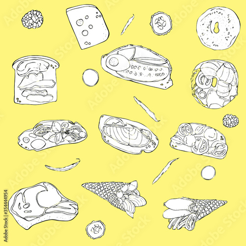 vector illustration sandwich with different fillings and different shapes,doodle
