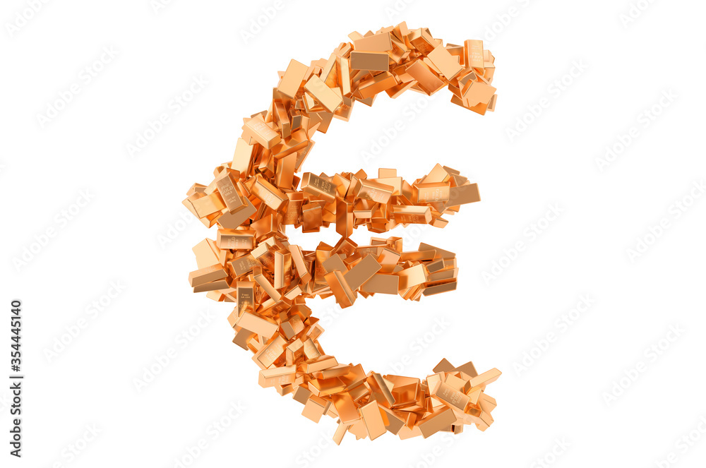 Euro sign from golden ingots. 3D rendering Euro sign from golden ingots. 3D rendering