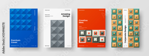 Company identity brochure template collection. Business presentation vector A4 vertical orientation front page mock up set. Corporate report cover abstract geometric illustration design layout bundle.