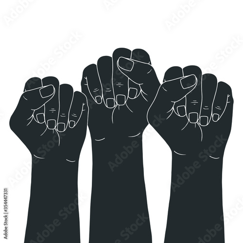 Feminism symbol. Fighting fist of a woman. Bold vector illustration. Fight for the rights and equality. Black color. Poster style. Black lives matter.