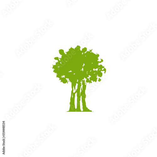 Green paint drawn trees logo isolated on white. organic symbol. Natural, fresh, eco logo.