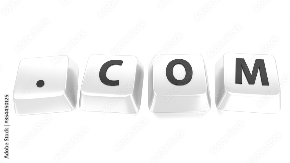 .COM written in black on white computer keys. 3d illustration. Isolated background. .COM written in black on white computer keys. 3d illustration. Isolated background.