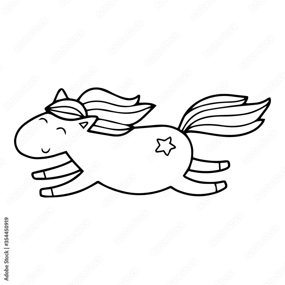 Fototapeta premium Unicorn. Coloring page illustration for kids or adults. Vector drawing in outline in black and white.