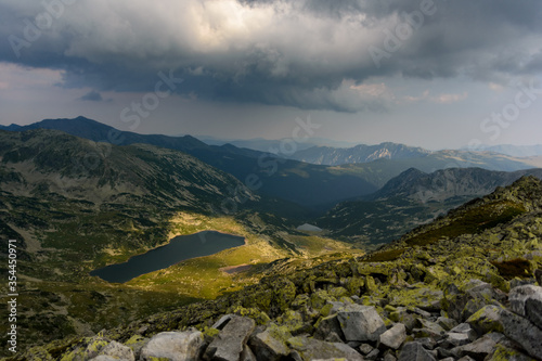 Panoramic view over Bucura Lake from Retezat Mountains  Romania