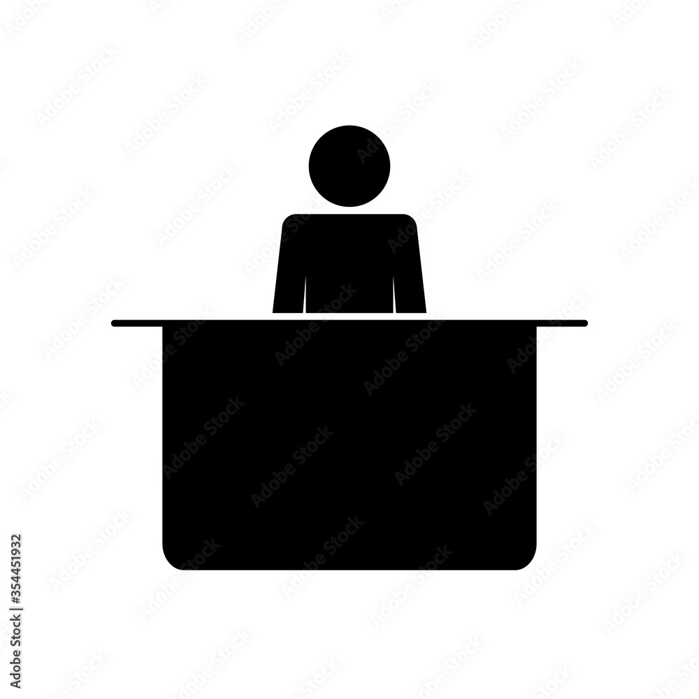 pictogram man at a desk icon, silhouette style pictogram man at a desk icon, silhouette style
