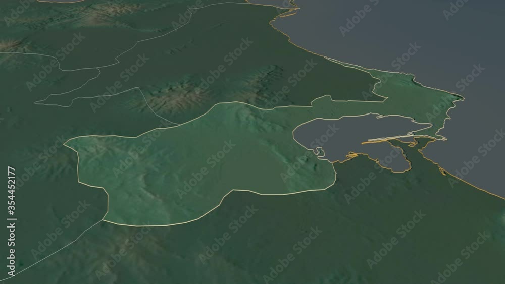 Tunis, governorate with its capital, zoomed and extruded on the relief map of Tunisia in the conformal Stereographic projection. Animation 3D Tunis, governorate with its capital, zoomed and extruded on the relief map of Tunisia in the conformal Stereographic projection. Animation 3D