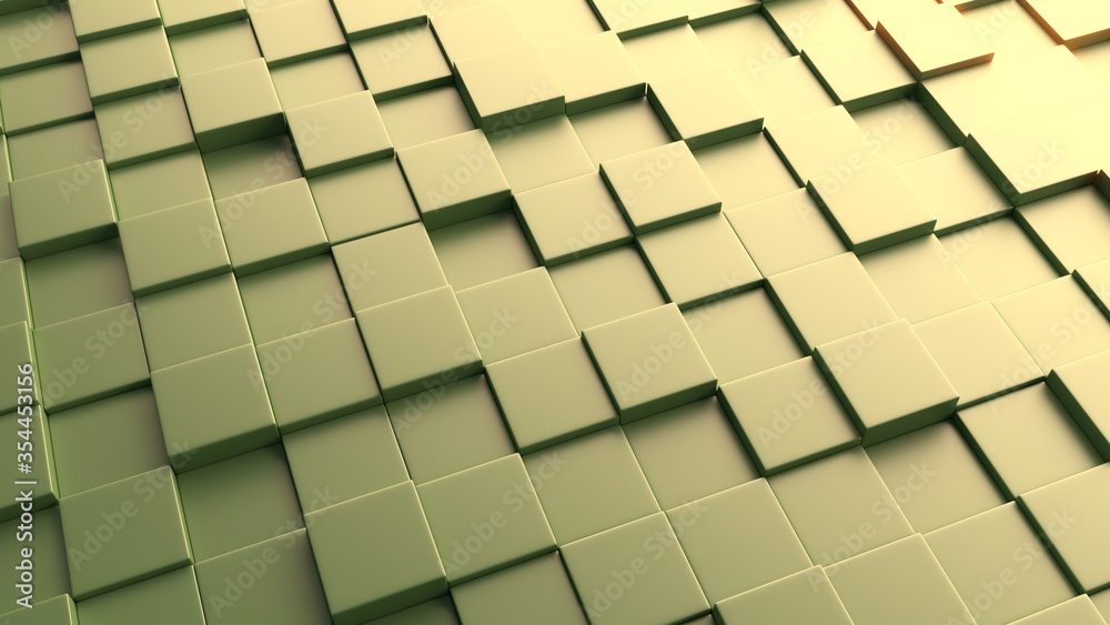 3d background of a plane of olive green cubes 3d background of a plane of olive green cubes
