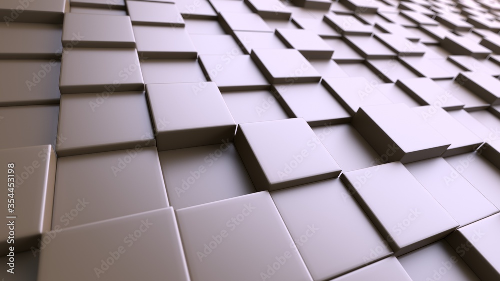 3d background of a plane of bronze cubes