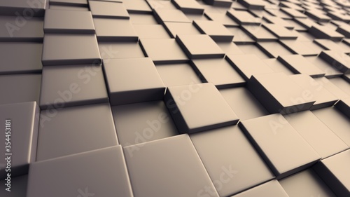 3d background of a plane of bronze cubes © shaycobs
