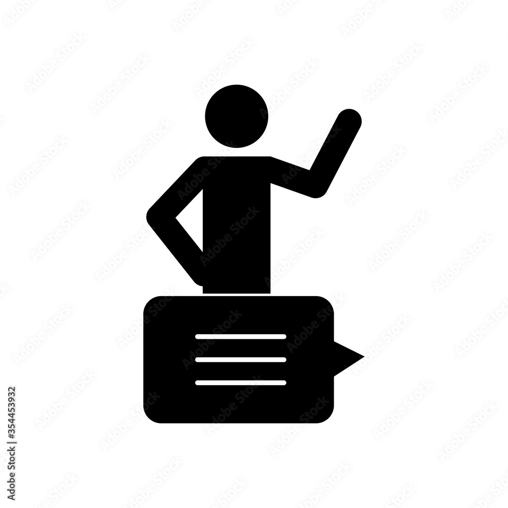 pictogram man and speech bubble icon, silhouette style pictogram man and speech bubble icon, silhouette style
