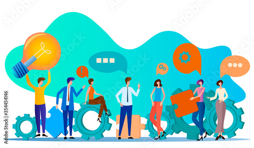 Teamwork.Business people work together.The concept of teamwork and collaboration.Flat vector illustration.