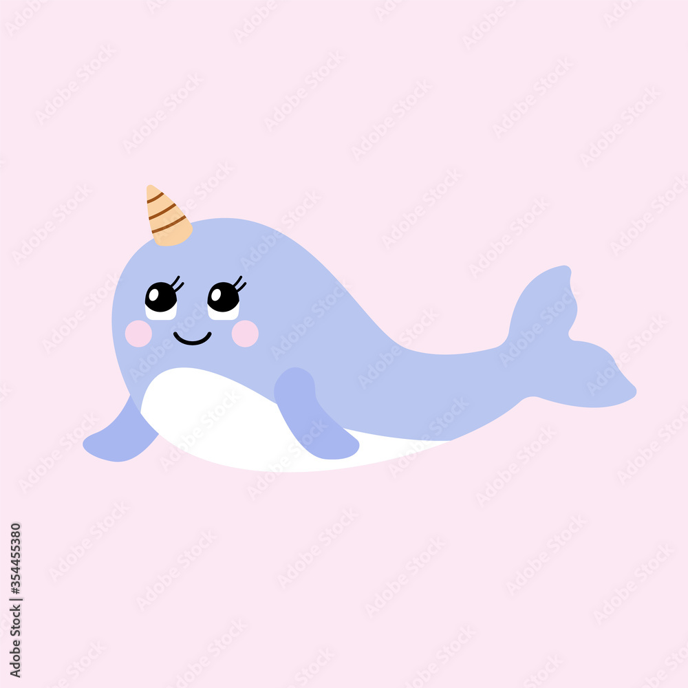 Vector illustration of an isolated narwhal with a cute face. Simple, flat style. Vector illustration of an isolated narwhal with a cute face. Simple, flat style.