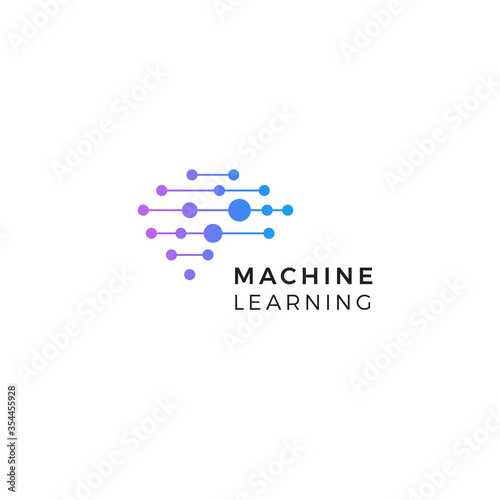 Machine learning logo. Neurons connections, synapses emblem. Neural network. Isolated human brain icon. Artificial Intelligence innovation sign. AI symbol. Digital data vector illustration. Cyber tech