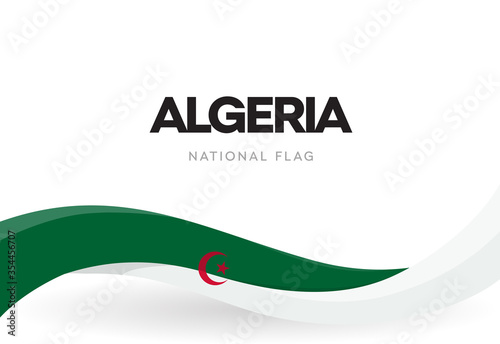 The People's Democratic Republic of Algeria waving flag banner. Algerian green and white patriotic ribbon poster. National public holiday celebration. Isolated Independence day vector illustration.