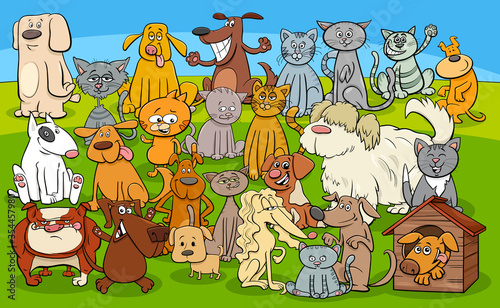 cartoon dogs and cats comic characters group