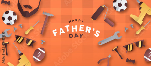Happy Father's Day 3D paper cut dad icon banner