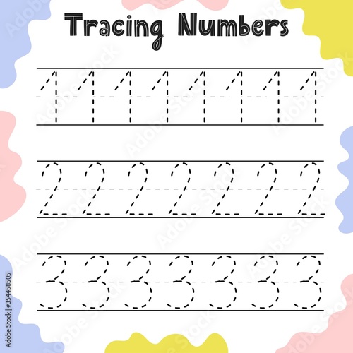 Numbers 1, 2, 3 tracing practice worksheet for kids