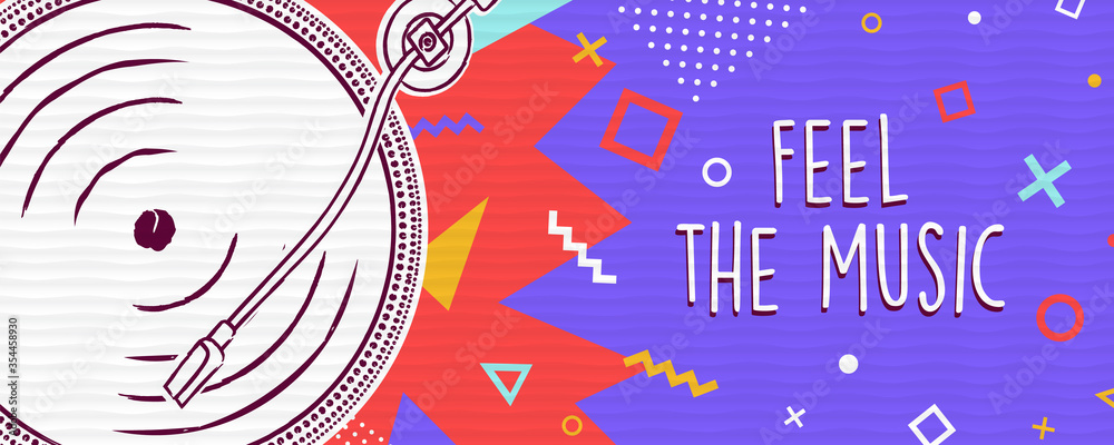 Feel the music retro colorful banner concept - obrazy, fototapety, plakaty 