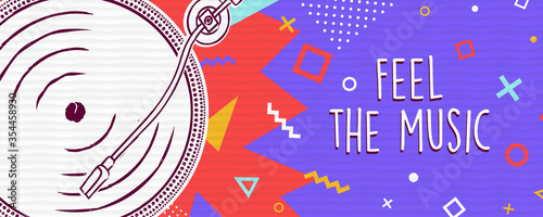 Feel the music retro colorful banner concept