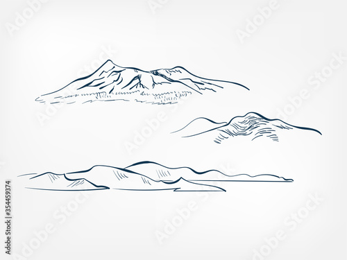 mountains engraved vector ink illustration sketch japanese chinese style line art design view traditional