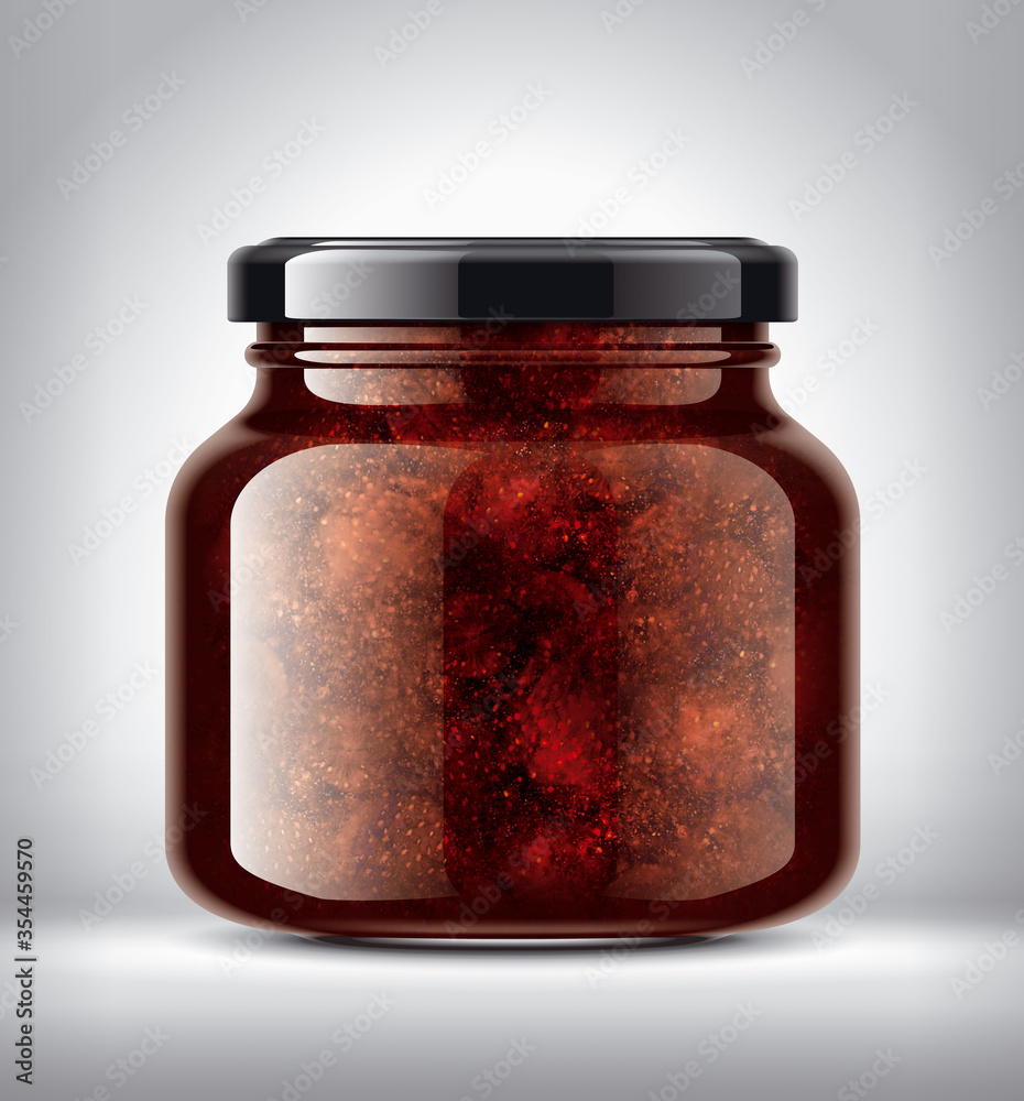Glass Jar with Strawberry Jam on Background. Glass Jar with Strawberry Jam on Background.