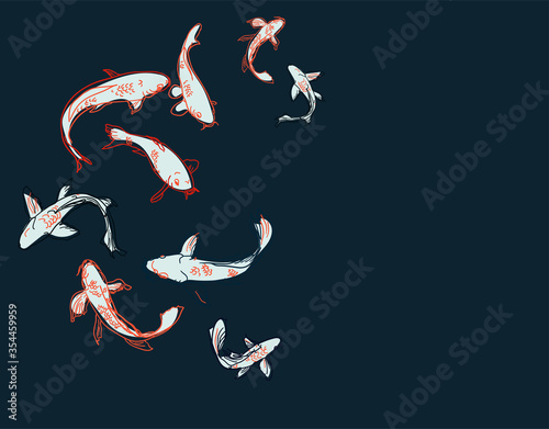 koi fish traditional card background vector illustration line art japanese chinese oriental design
