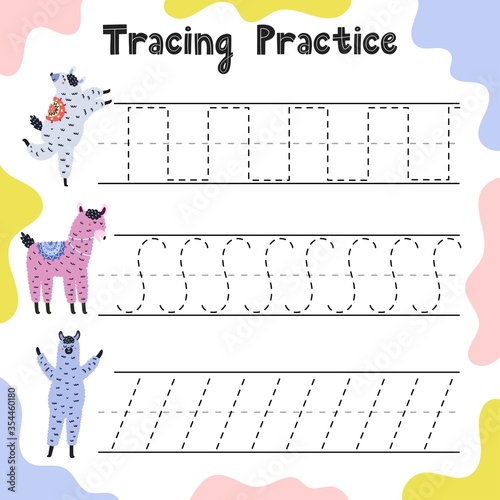 Handwriting practice with funny llamas for kids