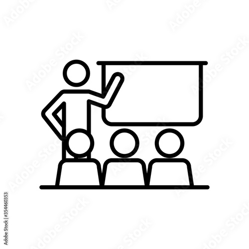 pictogram teacher at classroom with students, line style