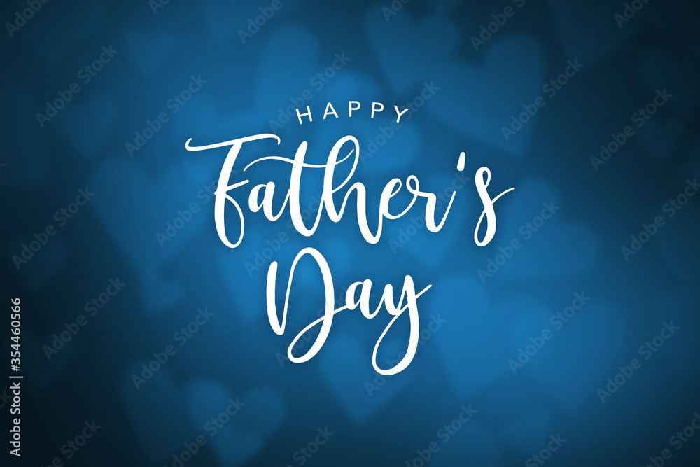 Happy Father's Day Cursive Text With Blurred Blue Hearts Background - obrazy, fototapety, plakaty 