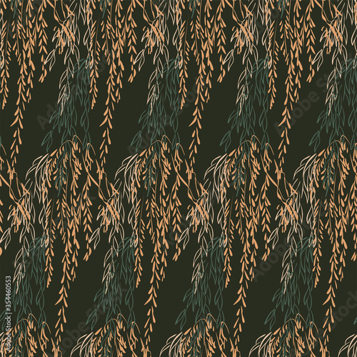willow tree vector japanese chinese nature ink illustration sketch traditional seamless pattern colorful
