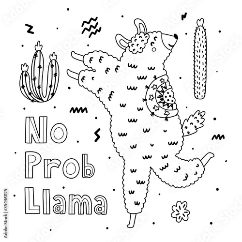 No Prob Llama coloring page with funny alpaca